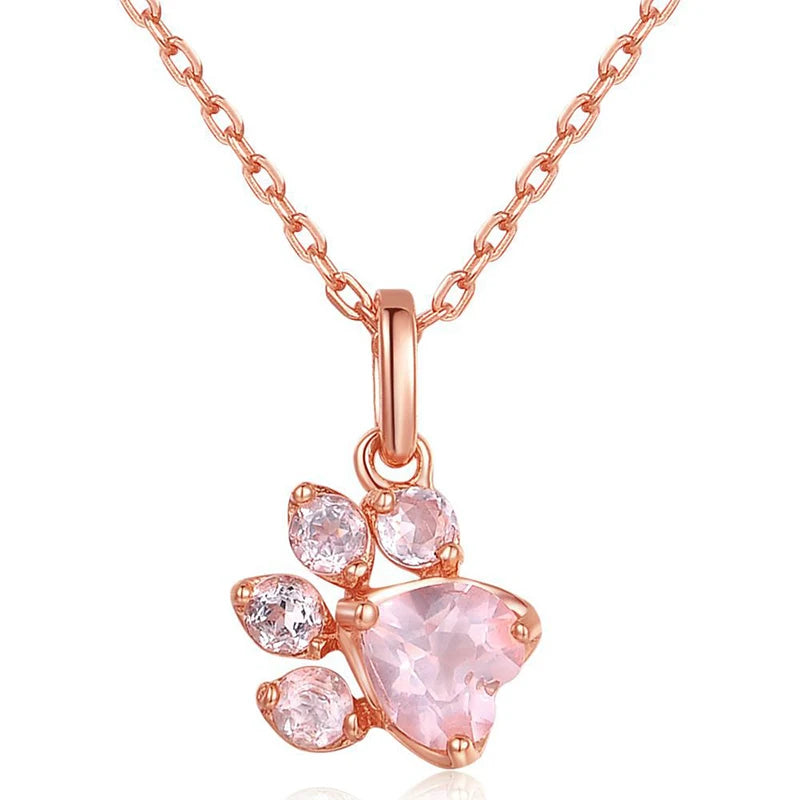 Rose Quartz Cat Paw Bracelet 925 Sterling Silver Pink Crystal