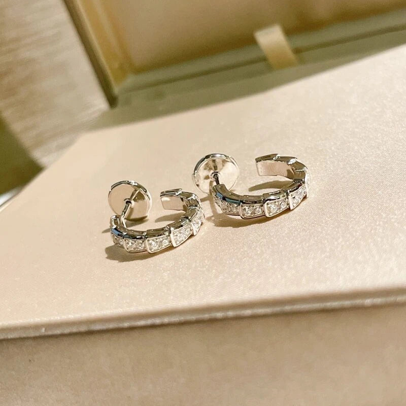 Silver Snake Bone Diamond Earrings for Women's High Jewelry Gift