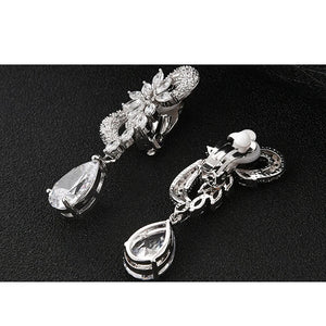 Long Clear CZ Earrings No Pierced Ear Clips