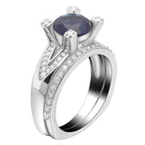 Rhodium Plated Princess Lady Engagement Ring Set
