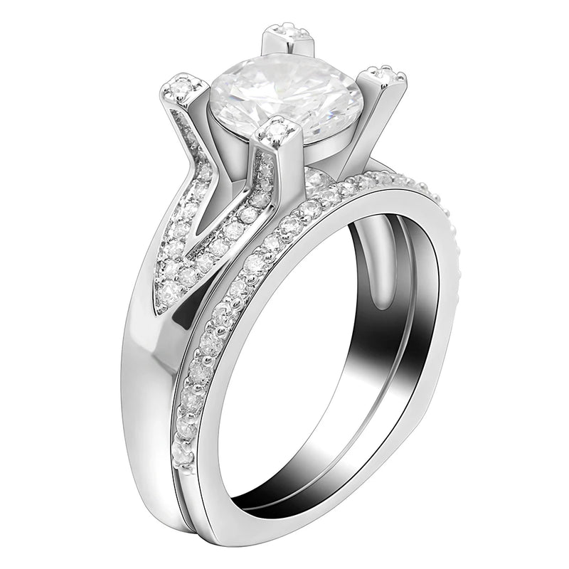 Rhodium Plated Princess Lady Engagement Ring Set