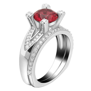 Rhodium Plated Princess Lady Engagement Ring Set
