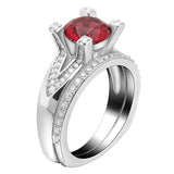 Rhodium Plated Princess Lady Engagement Ring Set