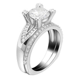 Rhodium Plated Princess Lady Engagement Ring Set
