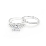 Rhodium Plated Princess Lady Engagement Ring Set