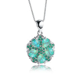 Opal Flower Pendant Necklace Vintage 925 Silver Chain Zircon Wedding Jewelry