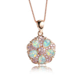 Opal Flower Pendant Necklace Vintage 925 Silver Chain Zircon Wedding Jewelry