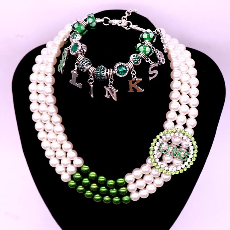Green Pearl 1946 Rose Inc Links Sorority Jewelry Set Women Gift