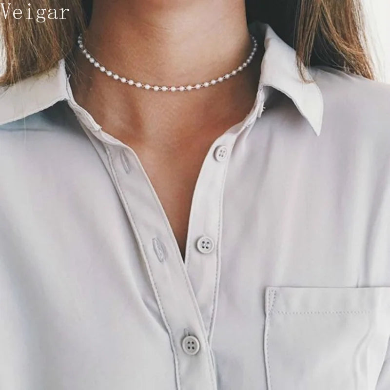 Pearl Beaded Chokers Necklaces for Women High Beads Choker Necklace Jewelry