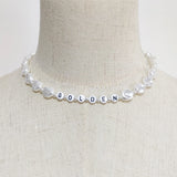 Pearls Beaded Choker Classic Letter Beads Necklace For Women Charm Jewelry