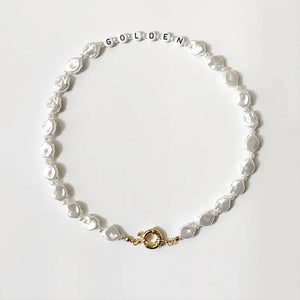 Pearls Beaded Choker Classic Letter Beads Necklace For Women Charm Jewelry