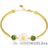 Vintage Jade Blessing Bracelet Natural Chalcedony Chinese Bangle 925 Silver