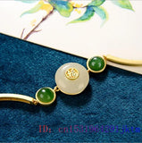 Vintage Jade Blessing Bracelet Natural Chalcedony Chinese Bangle 925 Silver