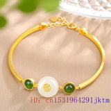 Vintage Jade Blessing Bracelet Natural Chalcedony Chinese Bangle 925 Silver