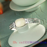 Natural Chalcedony Bracelet 925 Silver Men's Talisman Chinese Bangle