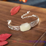 Natural Chalcedony Bracelet 925 Silver Men's Talisman Chinese Bangle