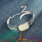 Natural Chalcedony Bracelet 925 Silver Men's Talisman Chinese Bangle