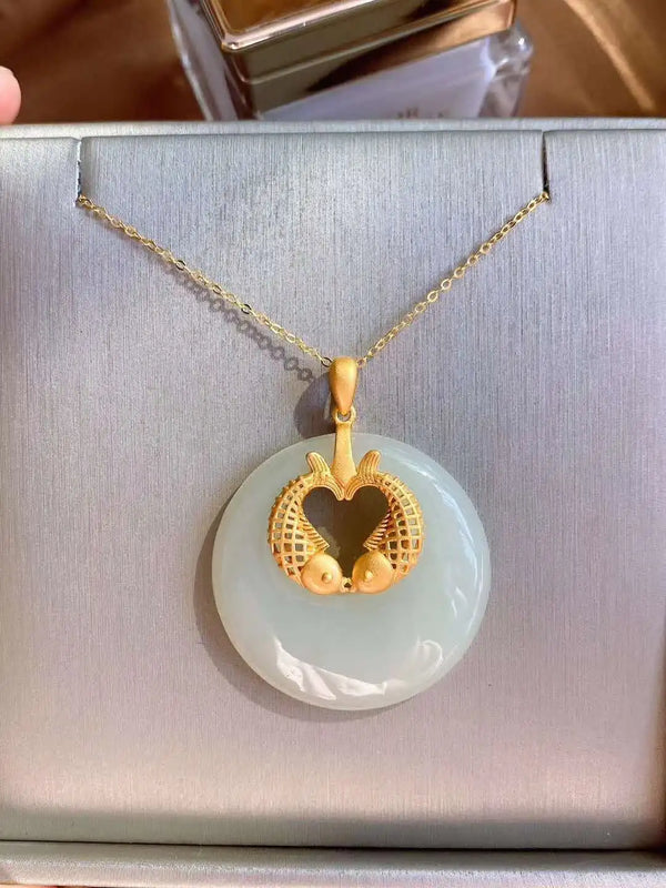 Chinese 925 Silver Chalcedony Carp Pendant Necklace