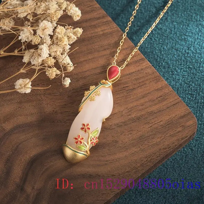 Jade Cheongsam Pendant Necklace 925 Silver Zircon Chalcedony Jewelry