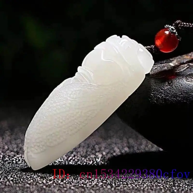 Jade Cicada Pendant Carved Chinese Amulet Necklace