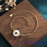 Jade Donut Bracelet 925 Silver Carved Amulet Jewelry Chinese Charms Talismans