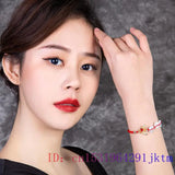 Natural Chalcedony Jade Donut 925 Silver Bracelet