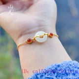 925 Silver Chalcedony Jade Donut Bracelet Talisman
