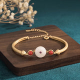 Vintage Chinese Jade Donut Bracelet 925 Silver Bangle