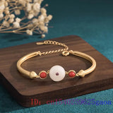Vintage Chinese Jade Donut Bracelet 925 Silver Bangle