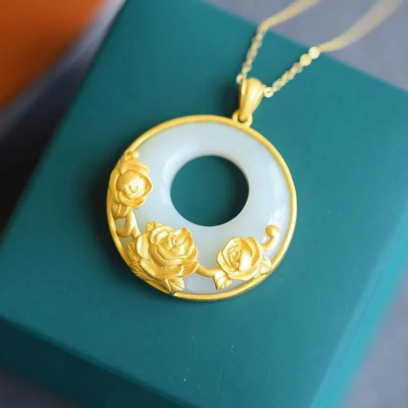 Jade Chalcedony Pendant 925 Silver Necklace for Women Men
