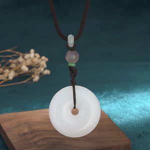 Jade Donut Pendant Necklace Natural Chinese Stone for Women