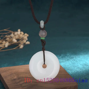 Jade Donut Pendant Necklace Natural Chinese Stone for Women