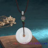 Jade Donut Pendant Necklace Natural Chinese Stone for Women