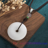 Jade Donut Pendant Necklace Natural Chinese Stone for Women