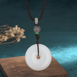 Jade Donut Pendant Necklace Natural Chinese Stone for Women