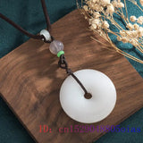 Jade Donut Pendant Necklace Natural Chinese Stone for Women