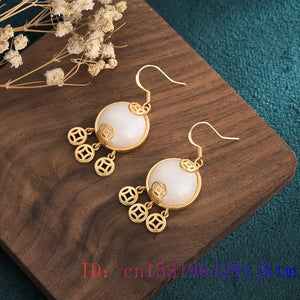 Jade Zircon Earrings 925 Silver Chalcedony Women Charm Gemstone