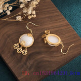 Jade Zircon Earrings 925 Silver Chalcedony Women Charm Gemstone