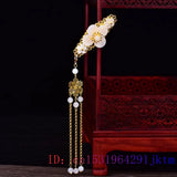 Vintage Jade Flower Barrette 925 Silver Talismans Hair Clip