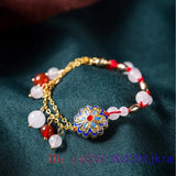 Jade Flower Bracelets Chalcedony Charm Bangles 925 Silver Stone Charms