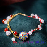 Jade Flower Bracelets Chalcedony Charm Bangles 925 Silver Stone Charms