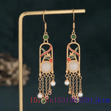 Jade Flower Earrings 925 Silver Gemstone Chinese Talismans
