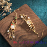 Jade Flower Earrings 925 Silver Gemstone Chinese Talismans