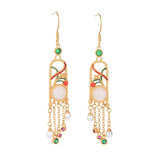 Jade Flower Earrings 925 Silver Gemstone Chinese Talismans