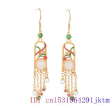 Jade Flower Earrings 925 Silver Gemstone Chinese Talismans