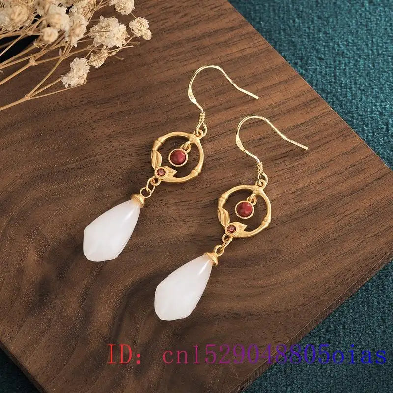 Jade Flower Earrings Zircon Crystal Chalcedony 925 Silver