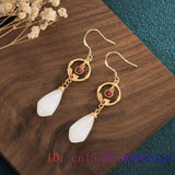 Jade Flower Earrings Zircon Crystal Chalcedony 925 Silver