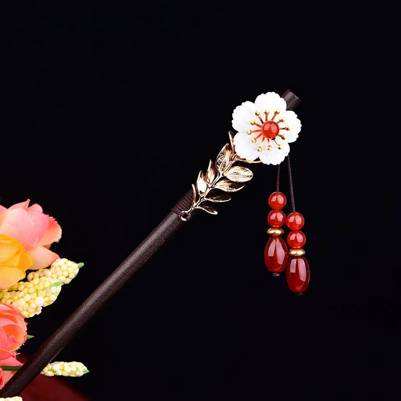 Jade Flower Hairpin 925 Silver Gemstone Amulets
