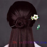 Jade Flower Hairpin 925 Silver Chinese Accessories Jewelry Gift Hair Sticks