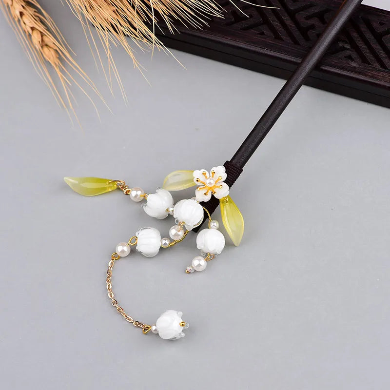 Jade Flower Hairpin 925 Silver Natural Gemstone Hair Sticks